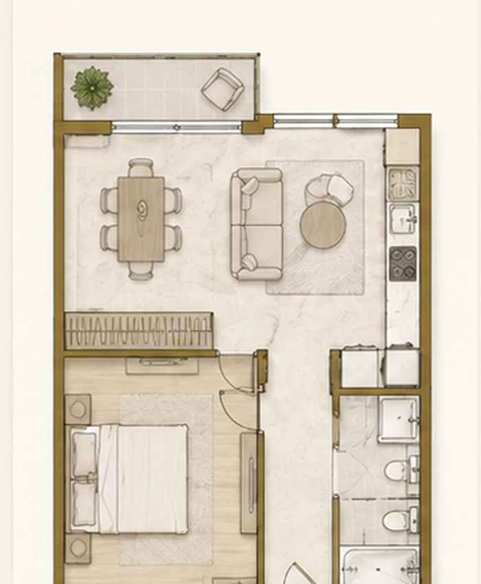 Illustrative layout — 2 rooms