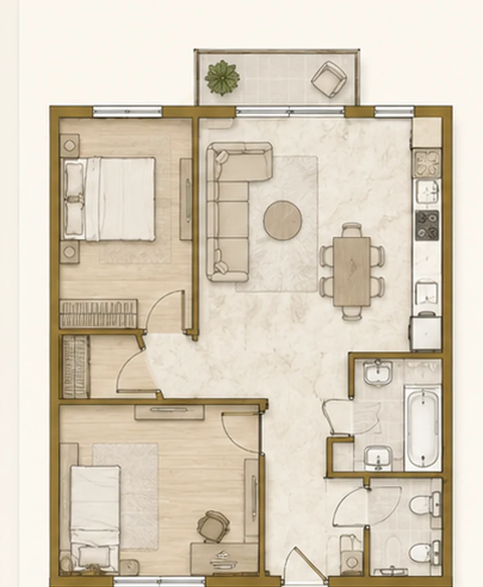 Illustrative layout — 3 rooms